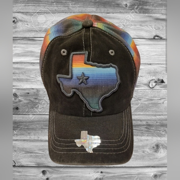 SERAPE TEXAS STATE APPLIQUE TRUCKER STRAP BACK DISTRESSED HAT REPUBLIC - Picture 1 of 8